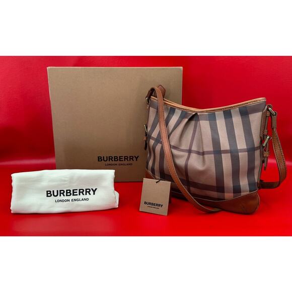 Burberry Smoke Check Brown Hartham PVC and Leather Crossbody Bag - Picture 1 of 16